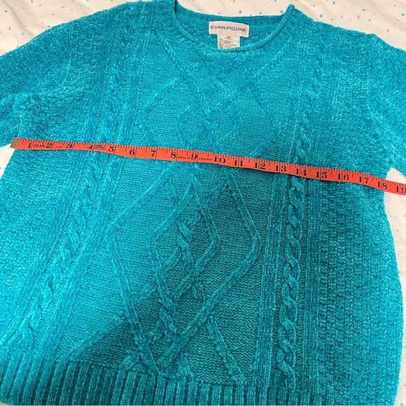 Vintage Evan Picone Chenille Cable Knit Teal Blue Sweater - Picture 12 of 12